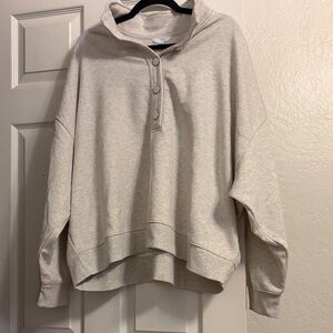 Time and Tru Oatmeal Button-Henley Pullover Sweatshirt